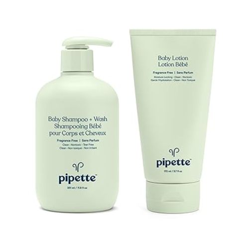 Pipette Fragrance-Free Wash and Lotion Duo, Clean, Tear-Free Bath Time, Sulfate-Free, Paraben-Free, Sensitive Skin Baby Wash, Sensitive Skin Baby Lotion, Hypoallergenic, Non-Toxic
