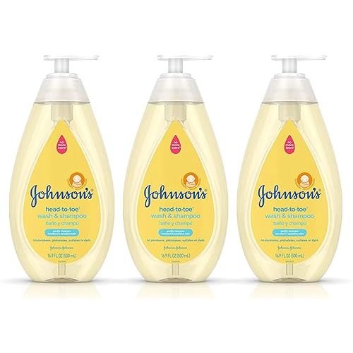 Johnson's Head-To-Toe Gentle Baby Body Wash & Shampoo, Tear-Free, Sulfate-Free & Hypoallergenic Bath Wash & Shampoo for Baby's Sensitive Skin & Hair, Washes Away 99.9% Of Germs 16.9 fl. oz (Pack of 3)