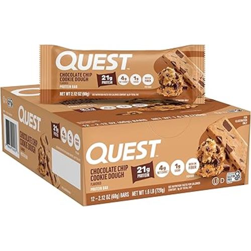 Quest Nutrition Chocolate Chip Cookie Dough Protein Bars, High Protein, Low Carb, Gluten Free, Keto Friendly, 12 Count