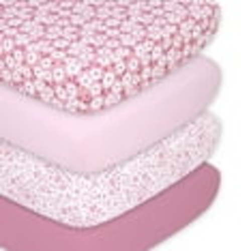 The Peanutshell Fitted Crib Sheet Set, Daisy, 4 Pack