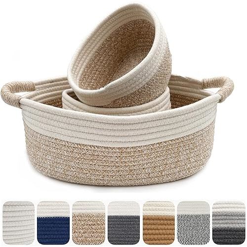 Cotton Rope Storage Baskets, 3 Pcs Woven Baskets for Storage for Organizing Baby Diaper and Toys Boho Basket, Nursery Storage Bin