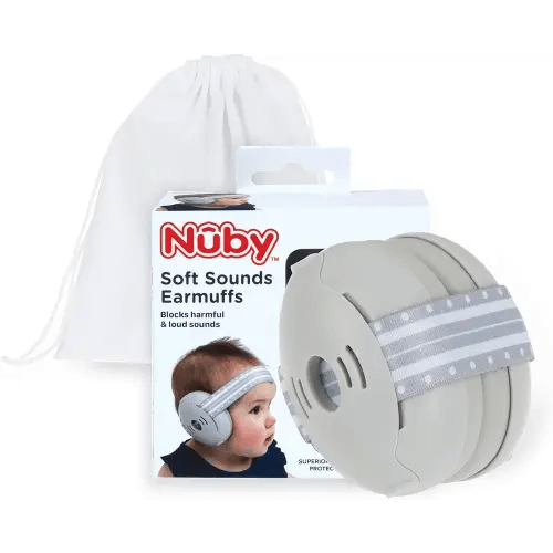 Nuby Soft Sounds Earmuffs - Adjustable Baby Earmuffs - Baby Essentials for Travel - Gray