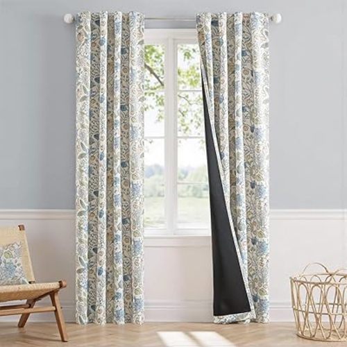 Vangao Blue Nursery Curtains for Kids Room Easter Floral 100% Blackout Curtains 84 Inch Length Farmhouse Drapes for Bedroom Room Darkening Flower Patterned Window Treatment for Kids Set of 2