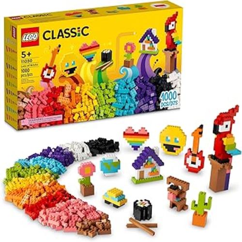 LEGO Classic Lots of Bricks Construction Toy Set 11030, Build a Smiley Emoji, Parrot, Flowers & More, Creative Gift for Kids, Boys, Girls Ages 5 Plus