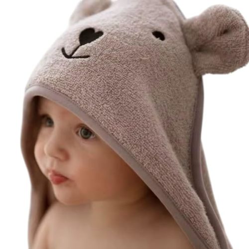 Maeve + Rose Hooded Baby Towel with Mitt - Ultra Soft Plush Bath Essential for Newborn, Infant & Toddler - Premium 30x30 Inch Large Absorbent Baby Bath Towels with Hood for Boys & Girls (Cuddly Bear)