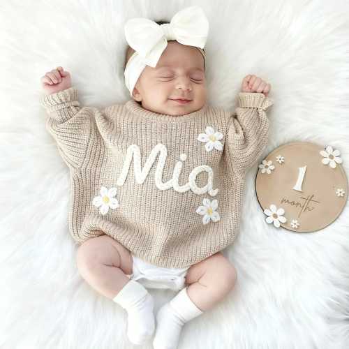 Personalized Hand Embroidery Sweaters,Custom Toddler Knit Sweaters,Baby Name Jumper,Custom Nursery Gifts, Christmas Gifts for Baby Boy Girl