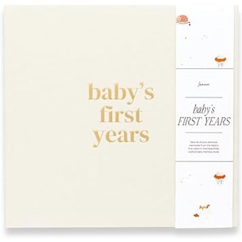 Lamare Baby Memory Book - Baby’s First Year Book, Linen Baby Book Keepsake, Baby Journal, Baby First Year Baby Keepsake Book, Childhood Memory Book with Pocket for Modern Families