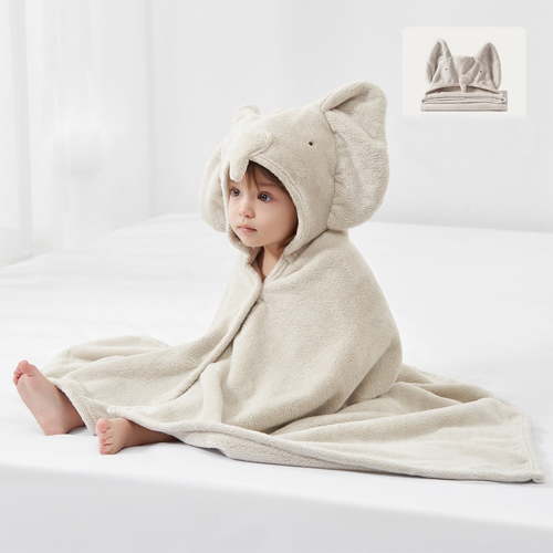 Liyufly Baby Bath Towel, Absorbent Large Hooded Towel for Kids, Newborn, Babie, Toddler, Infant, Gray Elephant, 23.6 x 47.2 inch