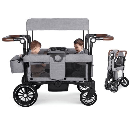 AILEEKISS Wagon Stroller for 2 Toddler 6 Months+, Collapsible Stroller Wagon with Canopy, Grey
