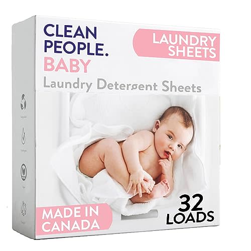 The Clean People Unscented Baby Laundry Detergent Sheets - Hypoallergenic - Ultra Concentrated, Recyclable Packaging, Fights Stains & Odors on Baby Clothes & Bedding - Fragrance Free, 32 Pack
