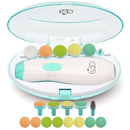 Baby Nail Trimmer 21 in 1, Usage Labeled Case & 13 Extra Replacement Tools, Royal Angels Baby Electric Nail File, Baby Nail Care, Nail Clipper Newborn Toddler Toes & Fingernails Nail Kit (Green)