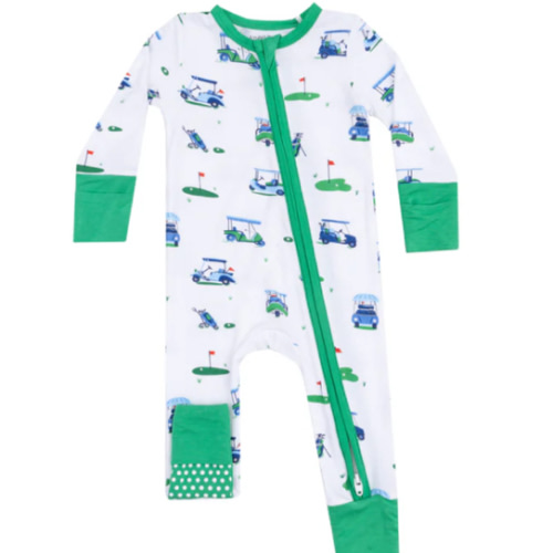 2 Way Zipper Romper - Vintage Golf Carts Blue – Angel Dear