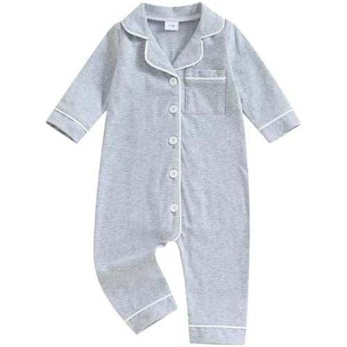 Baby Girl Boy Pajamas Romper Button-Up One-Piece Pajamas Onesie Footie Red Christmas Pjs Newborn Hospital Clothes