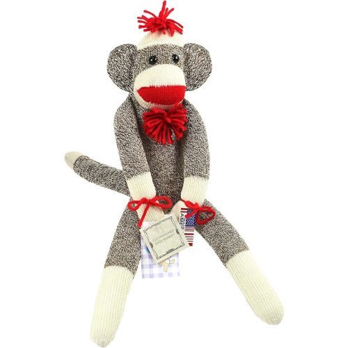 Ozark Mountain Kids The Original Sock Monkey - Featuring Classic Button Eyes, Pom Pom Hat, and Poof Ball Necktie - Measures 19 Inches Tall - Made in The USA
