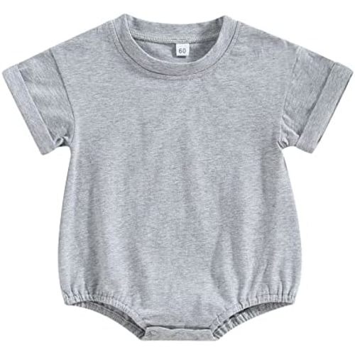 Gueuusu Unisex Baby Boy Girl T Shirt Romper Solid Color Short Sleeve Bubble Romper Oversized Crewneck One Piece Bodysuit Top
