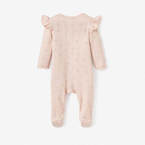 3-6 Months - Blush Floral Organic Cotton Pointelle Baby Jumpsuit – Elegant Baby