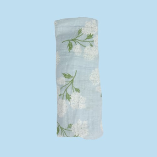 Blue Hydrangea Muslin Swaddle I Poppy Kids Co