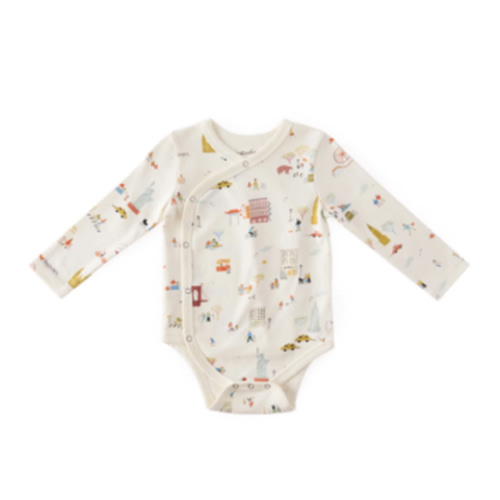 Pehr Long Sleeve Kimono One-Piece - Explore New York, 0-3 Months