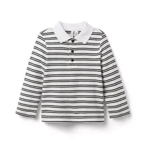 Boy Jet Ivory Stripe Textured Stripe Polo by Janie and Jack