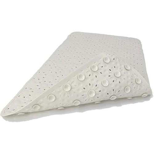 SAFELAND- Non-Slip Bath, Shower, Tub Mat, TPR Material, Eco-Friendly, Non-PVC, Machine Washable, No Odor, with Powerful Suction Cups and Drain Holes, Floral (16"x30" White)