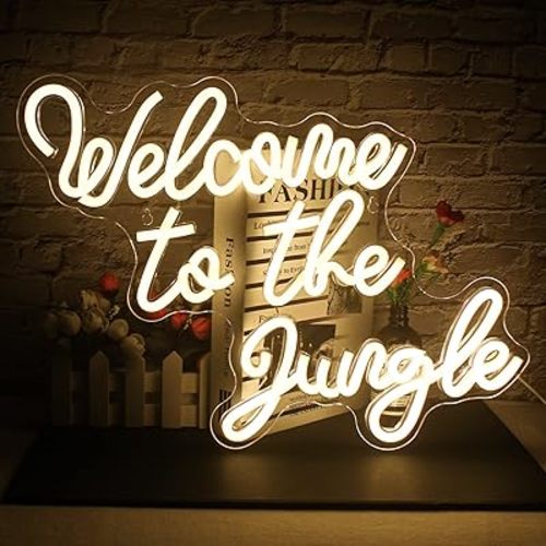 Welcome to the Jungle Neon Sign Warm White Led Word Neon Light Signs for Wall Decor Usb Letter Light Up Sign for Bedroom Nursery Kids Room Garden Home Entryway Front Porch Wedding Birthday