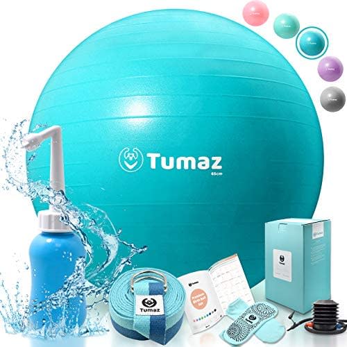 Tumaz Birth Ball Including Birthing Ball/Peri Bottle/Yoga Strap/Non-Slip Socks - Premium Birth Ball Set with Quick Foot Pump & Instruction Poster, The Perfect All-in-One Gift for Mom