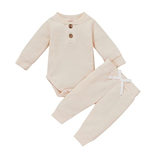 Newborn Baby Boy Girl Clothes Ribbed Knitted Cotton Long Sleeve Romper Long Pants Solid Color Fall Winter Outfits