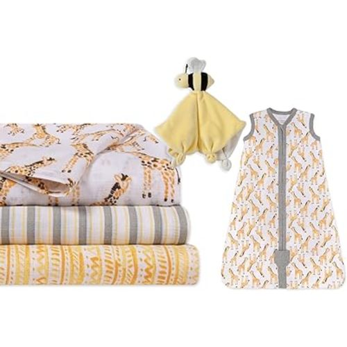 Burt's Bees Baby Unisex Baby Gift Set - Beekeeper Wearable Blanket, 3-Pack Muslin Swaddle Blankets & Plush Bee, Organic Cotton Essentials Bundle