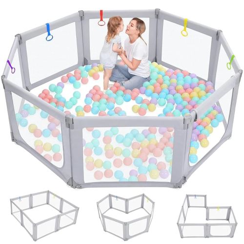 Dripex Foldable Playpen, Extra Large Baby Playpen, 71"×69" Play Yard for Baby, Collapsible Play Pen for Babies, Fence with Breathable Mesh, Indoor & Outdoor Kids Activity Center, Ash Grey
