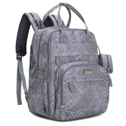 BabbleRoo Diaper Bag Backpack - Baby Essentials, Travel Essentials Baby Bag with Changing Pad, Stroller Straps & Pacifier Case - Unisex, Gray Swirls