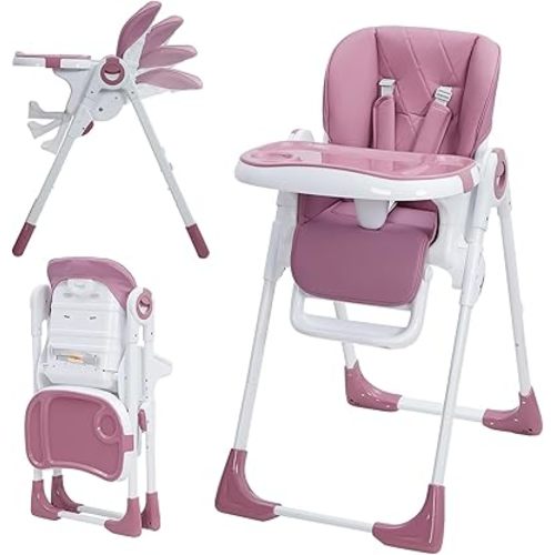 Baby High Chair, Adjustable Infant Highchairs with Removable Tray for Easy Cleaning, Foldable High Chairs for Babies & Toddlers, Lilac
