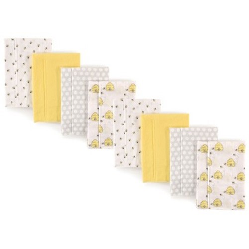 Hudson Baby Boys and Girls Cotton Poly Flannel Burp Cloths 8-Pack, Bee, One Size