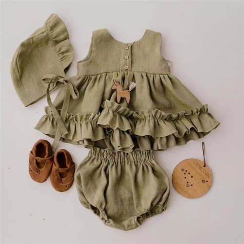 Organic Cotton Linen Ruffle Dress & Shorts – Peachy Bloomers