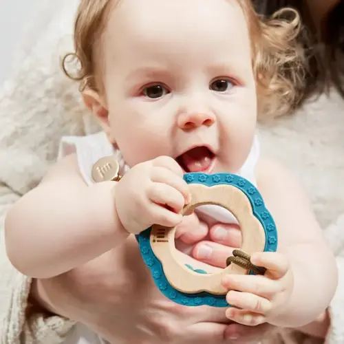 January Moon Wood + Silicone Teether in Ocean - Organic Bunny