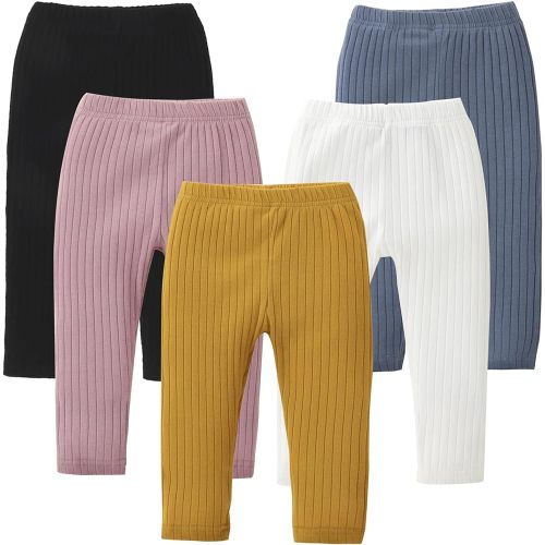 DREAM BUS 5 Pack Toddler Girl Pants Baby Girl Solid Ribbed Pants Toddler Girls Bottoms Leggings Newborn Cotton Jogger