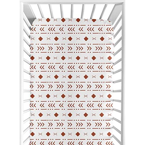 Sweet Jojo Designs White Rust Boho Tribal Mudcloth Boy Girl Fitted Crib Sheet Baby or Toddler Bed Nursery - Orange Woodland Bohemian Southwest Geometric Arrow Gender Neutral Aztec Mud Cloth