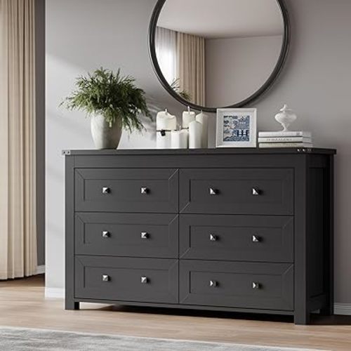 6-Drawer Dresser for Bedroom, Chest of Drawers with Ample Storage, Modern Farmhouse-Style Wooden Dresser for Bedroom, Hallway, Entryway, Closet