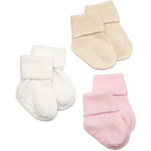 Jefferies Socks Unisex Baby Organic Cotton Non-Skid Turn Cuff Socks 3 Pair Pack