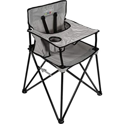 ciao! baby Portable High Chair for Babies and Toddlers, Compact Folding Travel High Chair with Carry Bag for Outdoor Camping, Picnics, Beach Days, and More (Grey Check)
