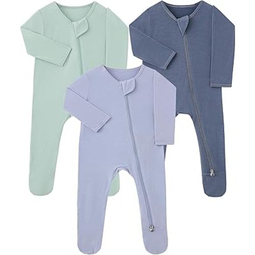 Slumber Buddy Baby Footie Pajamas Rayon Made from Bamboo 3 Pack 0-18 Months