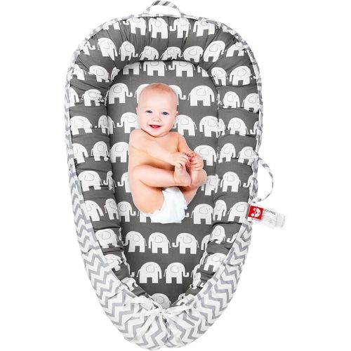 Baby Lounger for Newborn Cover,Removable Slipcover Infant Nest-Breathable & Portable Adjustable Cotton Soft Baby Floor Seat - for TravelNewborn Essentials (White Elephant)