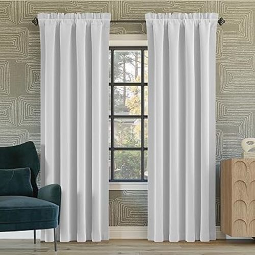 Sun Zero Oslo Theater Grade Extreme 100% Blackout Rod Pocket Curtain Panel, 52" x 84", White