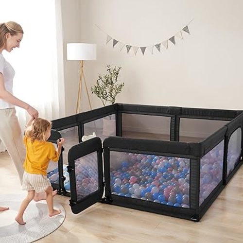 Baby Playpen,Playpen for Babies and Toddlers,71x79 Inches Large Safety Playard,Sturdy Safety Play Area with Double Door,Baby Play Pen with Breathable&360° Visible Mesh,Anti-Fall Playpen,Black