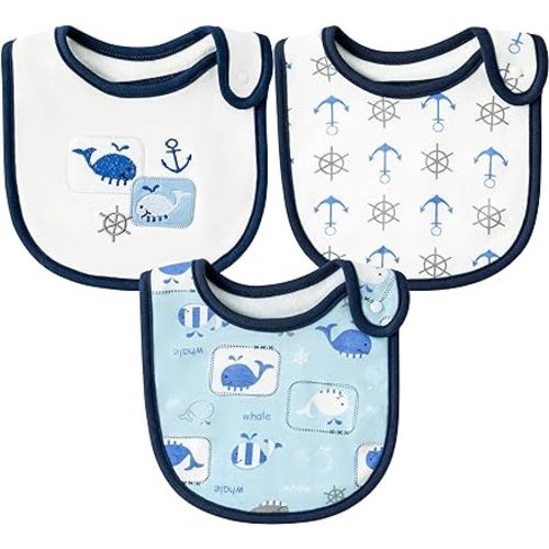 Cotton Drooling Baby Bib - 3Pcs Unisex Boy Girl Cotton Teething Infant Bibs with Adjustable Buttons