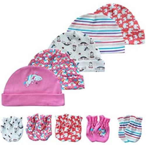 Baby Hat and Mittens Set Newborn Baby Hats Caps for Baby Boys Girls 0-6 Months 100% Cotton
