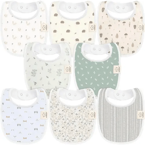 8-Pack Organic Baby Bibs for Boys, Girls - Soft Cotton Drooling and Teething Baby Bibs, Baby Girl Bibs, Baby Boy Bibs, Baby Drool Bibs for Baby Girl, Boy, Newborn Infant Bibs (Prairie)