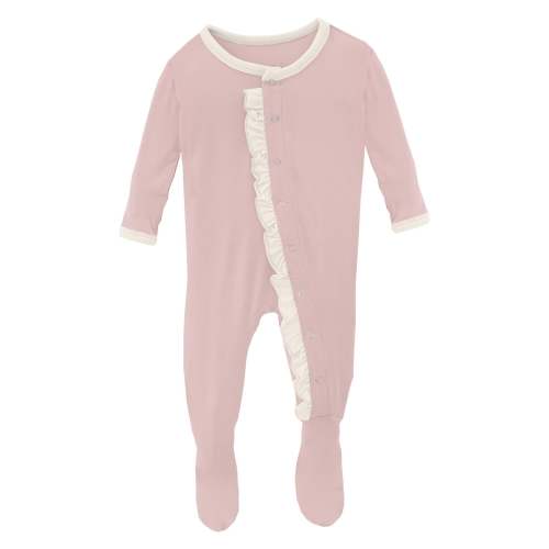 Classic Ruffle Footie with Snaps in Baby Rose with Natural