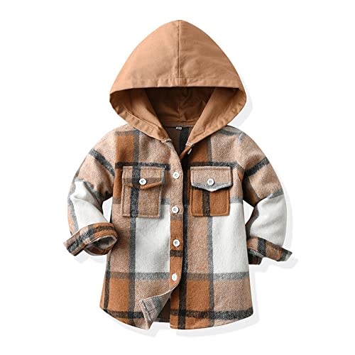 Feidoog Toddler Baby Boys and Girls Plaid Shirts Jacket Long Sleeve Lapel Button Down Top Outwear Clothes