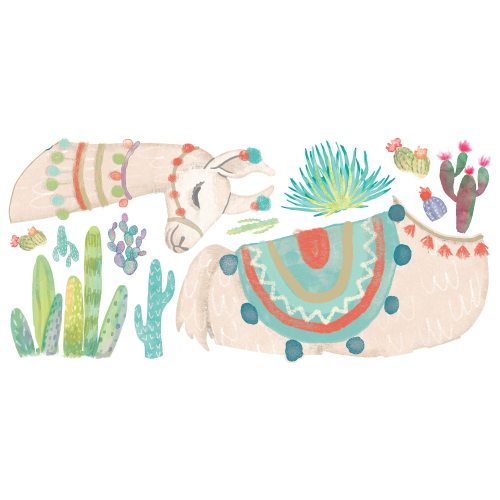 RoomMates Tan & Green & Blue Watercolor Llama Giant Wall Decals