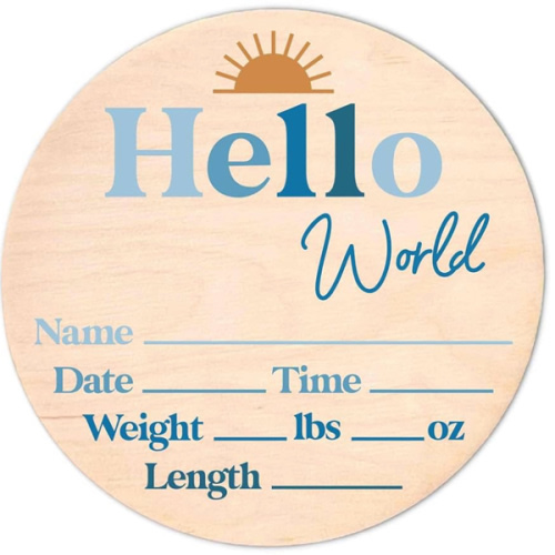 Hello World Newborn Sign - Baby Name Birth Announcement Plaque for Hospital - Photo Prop - Nursery Decor - Shower Gift